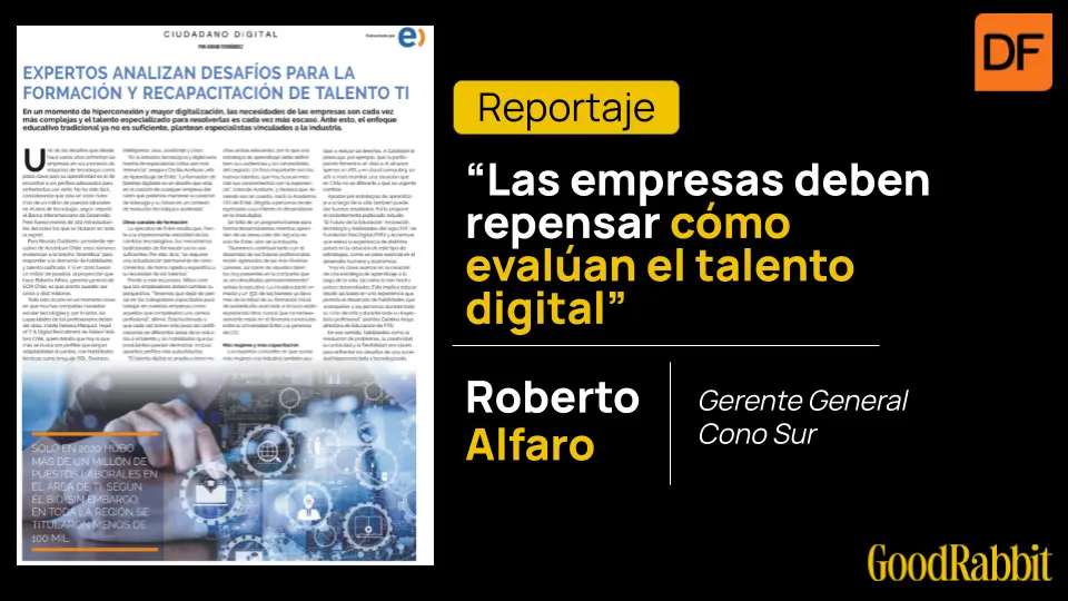 Recorte de prensa de Roberto Alfaro en Diario Financiero sobre formación y talento TI